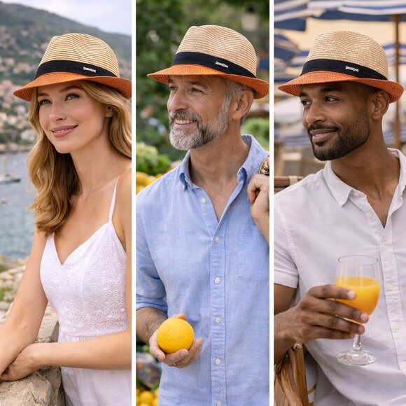 Seeberger Straw Sun Hat | Orange & Natural Paper Straw | European Summer Hat main image 12